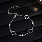 Bracelet with Four-Leaf Clovers with Silver Zircon