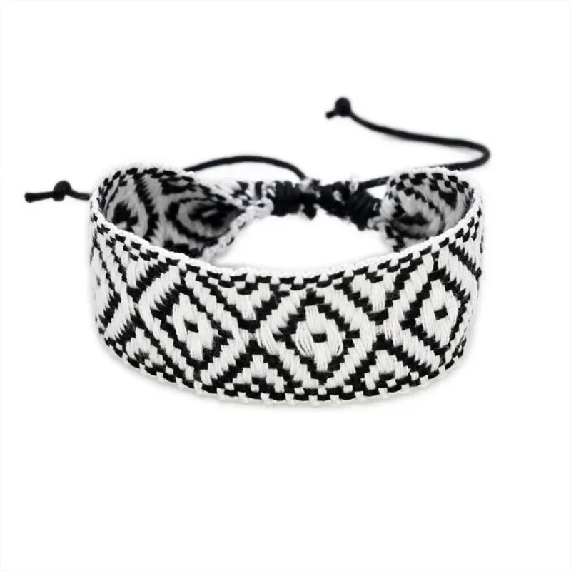 Handmade Geometric Shapes Brazilian Bracelet black and white