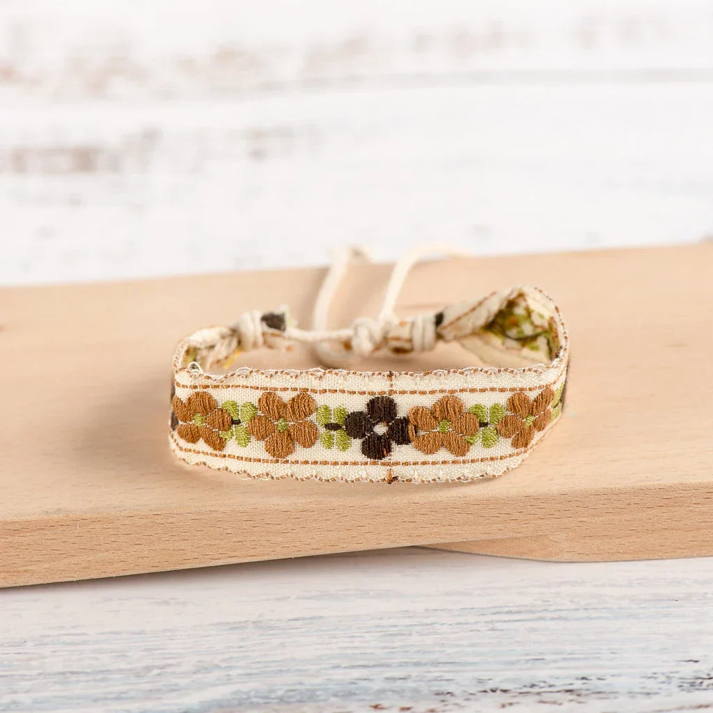 Beige Handwoven Embroidered Boho Brazilian Bracelet