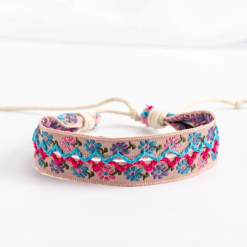 Beige and Blue Handwoven Embroidered Boho Brazilian Bracelet