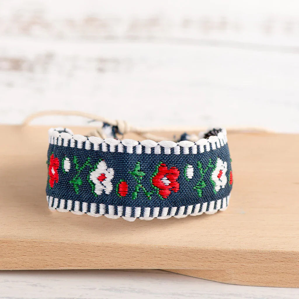 Blue and White Handwoven Embroidered Boho Brazilian Bracelet