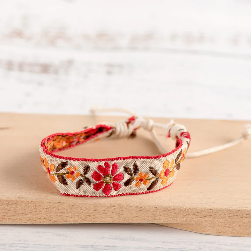 Red Handwoven Embroidered Boho Brazilian Bracelet