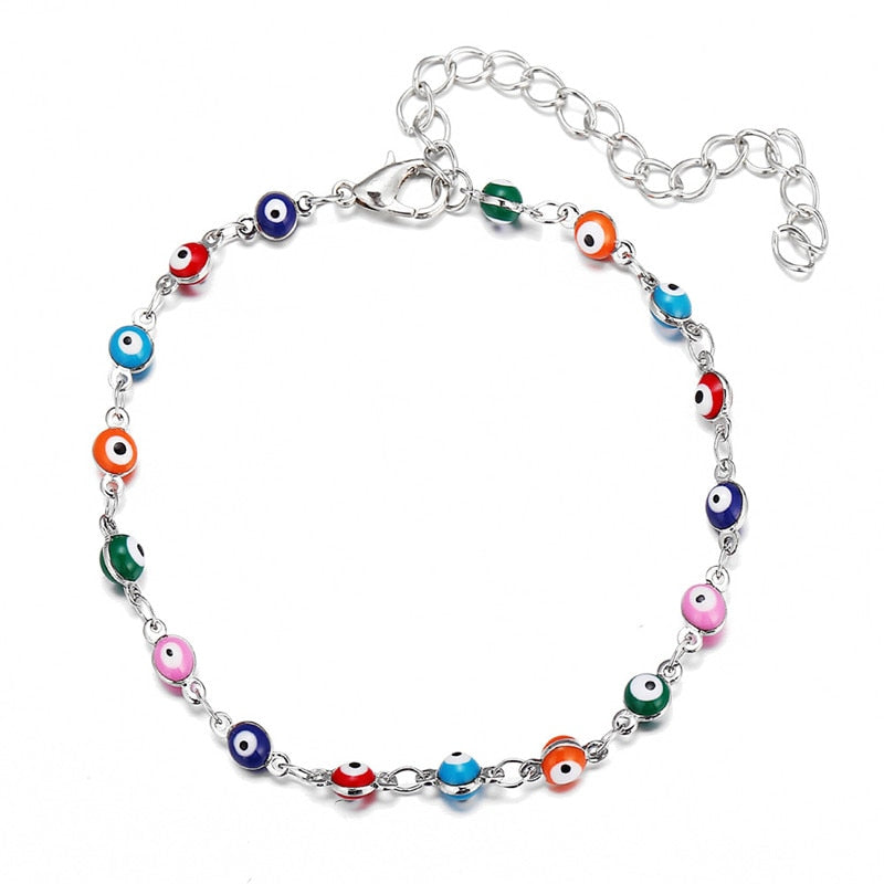 Blue Greek Turkish Evil Eye Anklet Mataki Matiasma silver