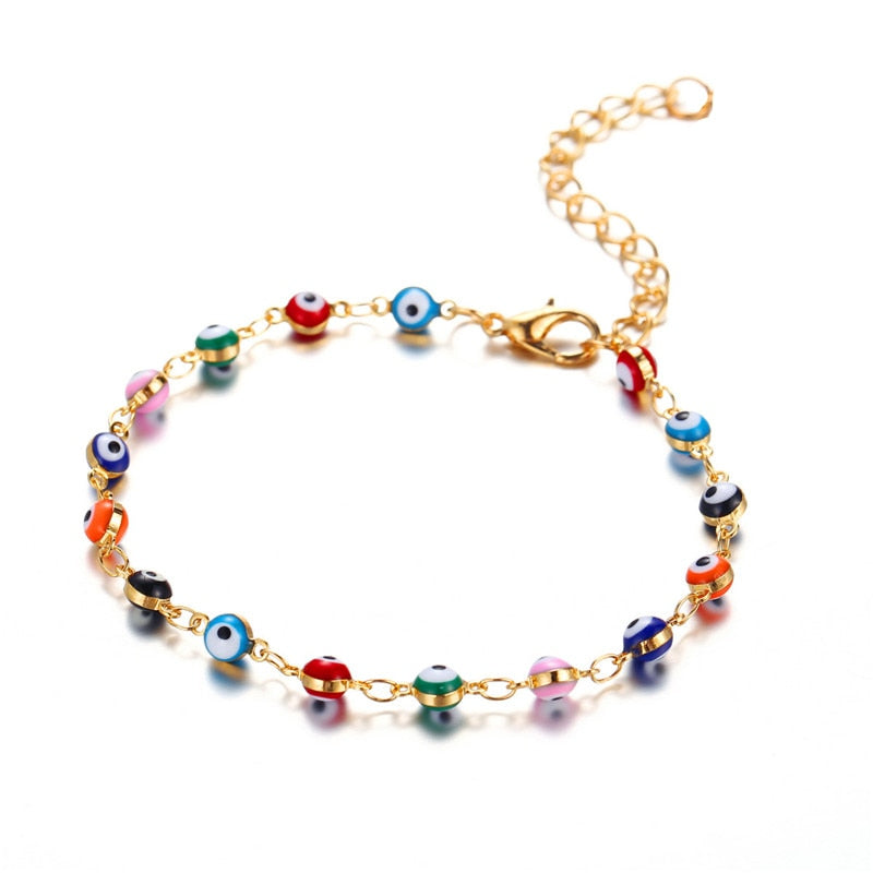 Blue Greek Turkish Evil Eye Anklet Mataki Matiasma gold