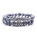 Owl Bracelet - Owl Link Bracelet White and Black Beads