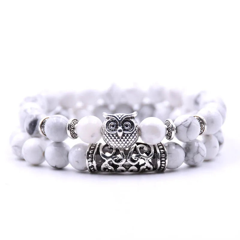 Owl Bracelet - Owl Link Bracelet White Beads