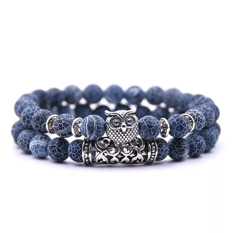 Owl Bracelet - Owl Link Bracelet Blue Beads