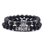 Owl Bracelet - Owl Link Bracelet Very Dark Gray Beads