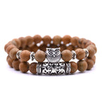 Owl Bracelet - Owl Link Bracelet Light Brown Beads