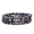 Owl Bracelet - Owl Link Bracelet Black Beads