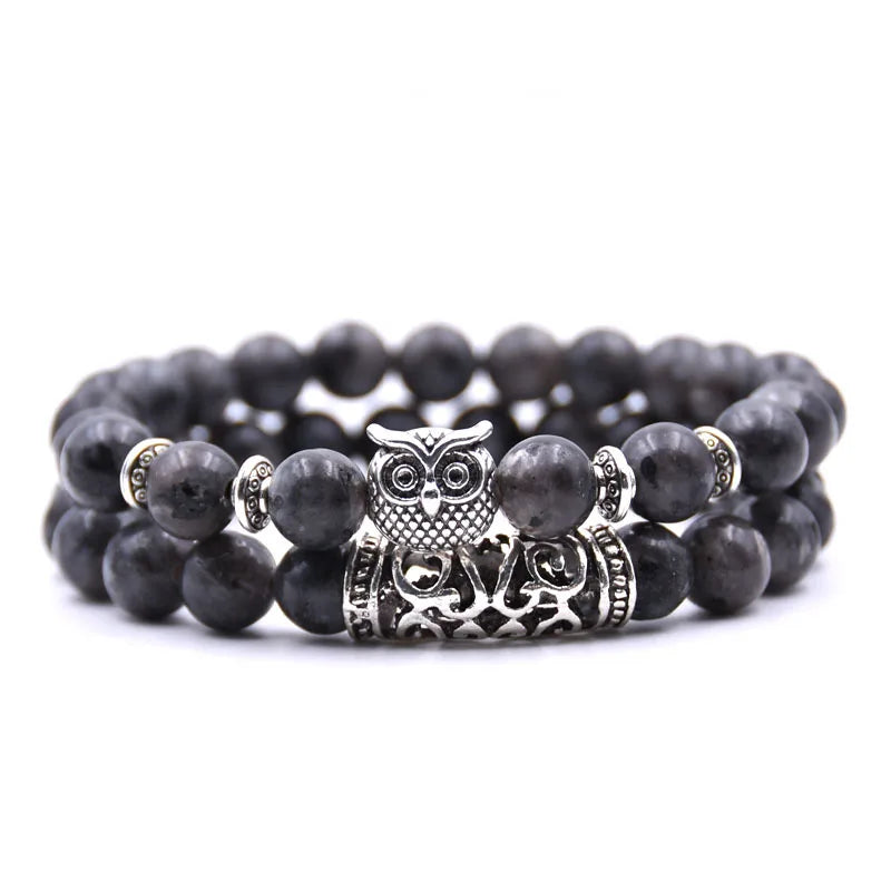 Owl Bracelet - Owl Link Bracelet Black Beads