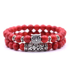 Owl Bracelet - Owl Link Bracelet Red Beads