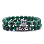 Owl Bracelet - Owl Link Bracelet Green Beads