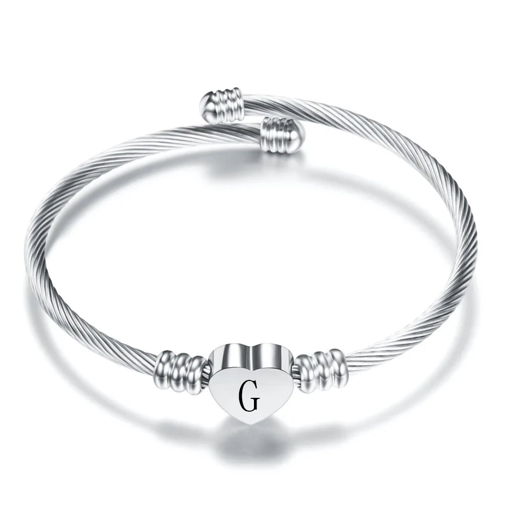 Heart bracelet with initial silver g