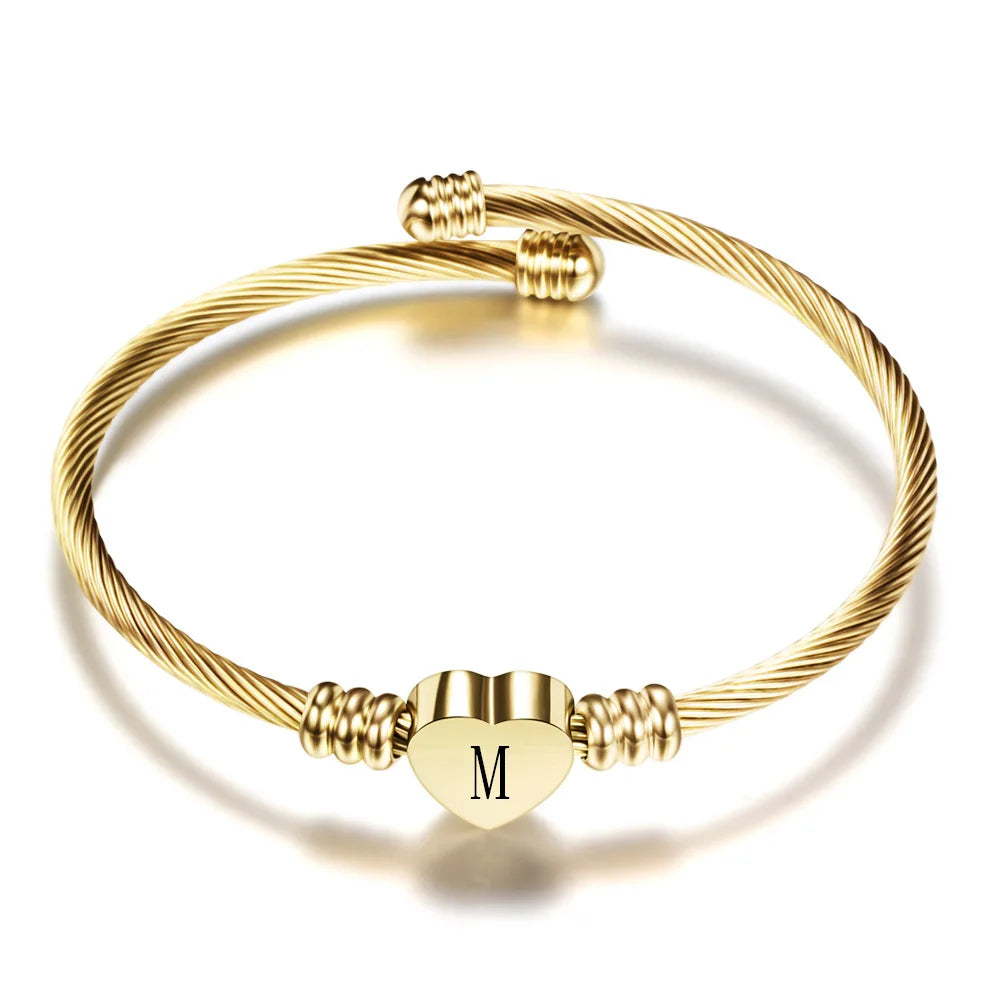 Heart bracelet with initial gold m
