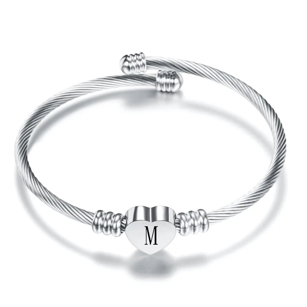 Heart bracelet with initial silver m