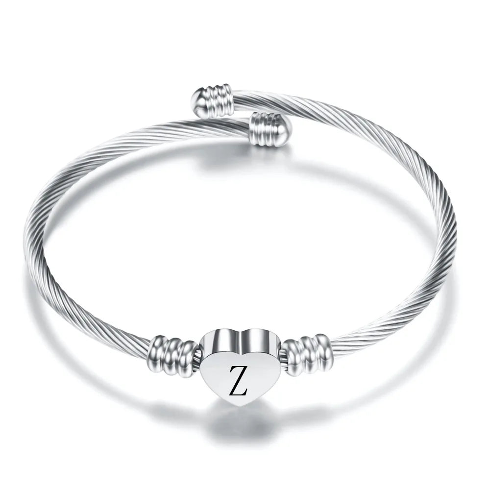 Heart bracelet with initial silver z