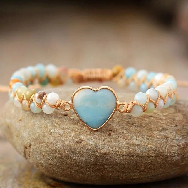 Natural Stone White Healing Heart Bracelet