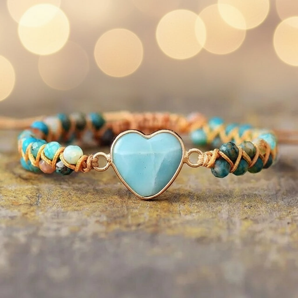 Natural Stone Blue Healing Heart Bracelet
