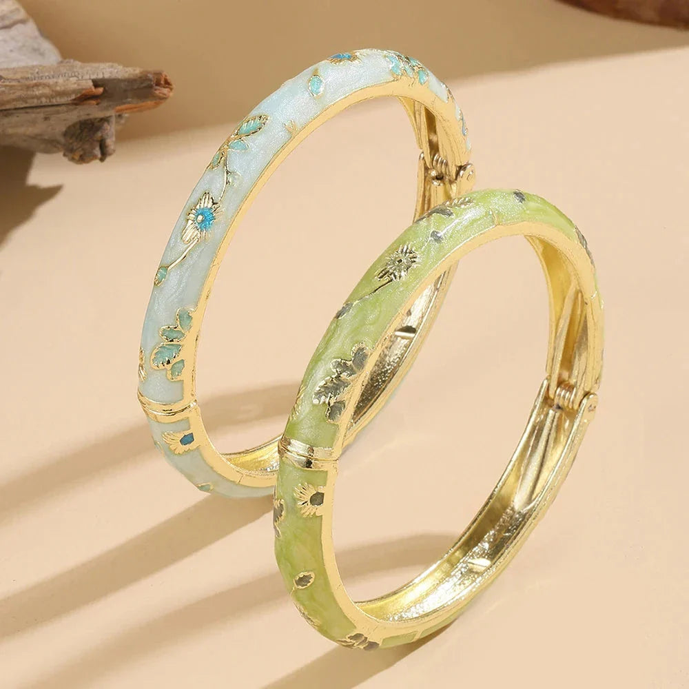 Colored Bracelet with Blue and Green Flowers