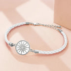 Compass Bracelet in Leather Compass Rose white silver