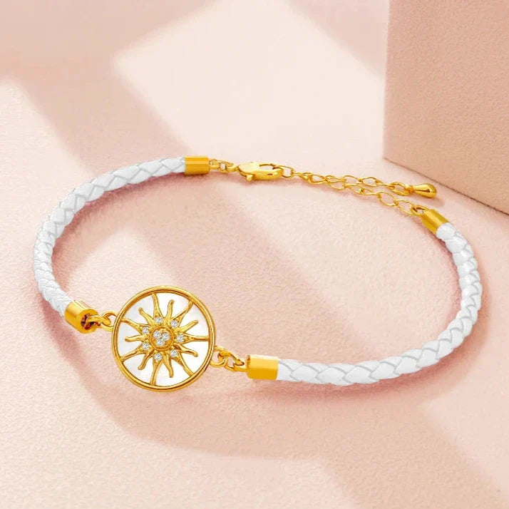 Compass Bracelet in Leather Compass Rose white gold