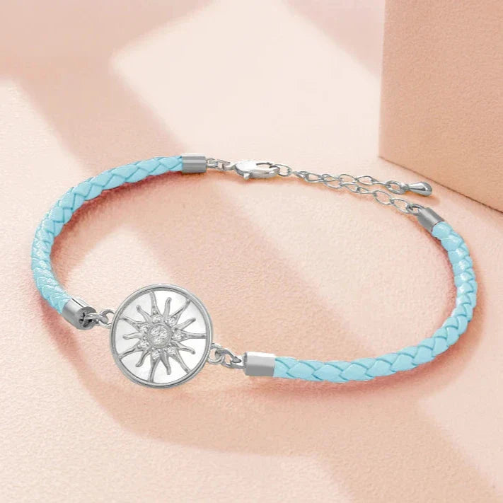 Compass Bracelet in Leather Compass Rose sky blue silver