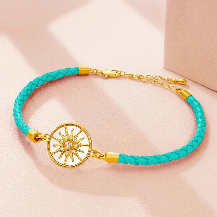 Compass Bracelet in Leather Compass Rose turquoise gold
