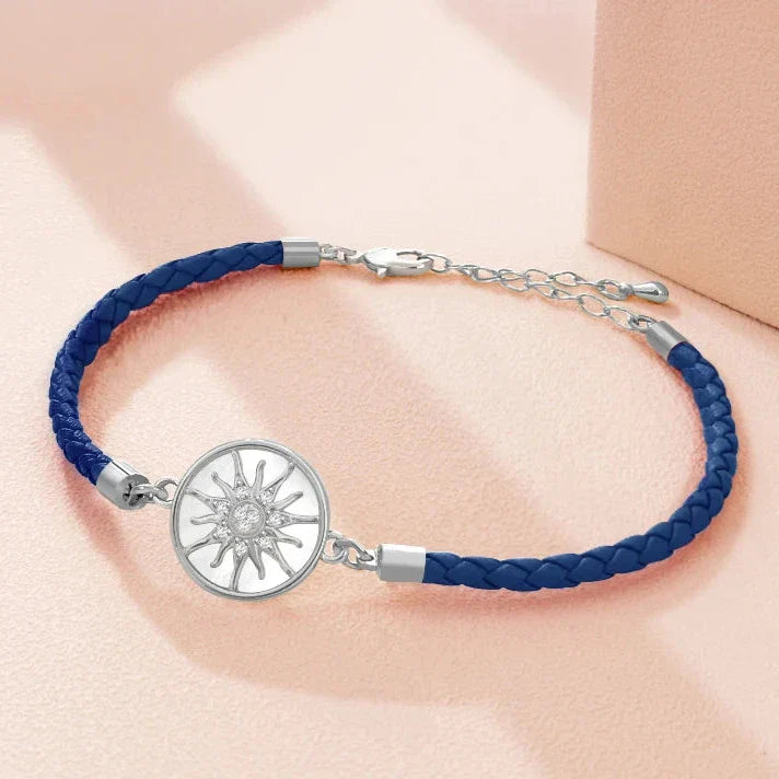 Compass Bracelet in Leather Compass Rose navy blue silver