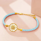 Compass Bracelet in Leather Compass Rose sky blue gold