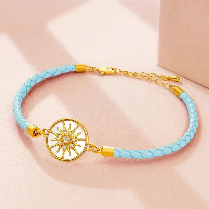 Compass Bracelet in Leather Compass Rose sky blue gold