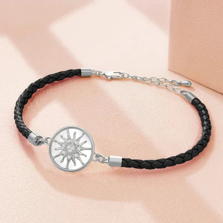 Compass Bracelet in Leather Compass Rose black silver