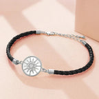 Compass Bracelet in Leather Compass Rose black silver