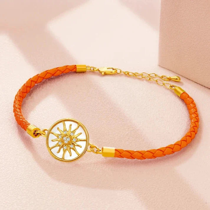 Compass Bracelet in Leather Compass Rose orange gold