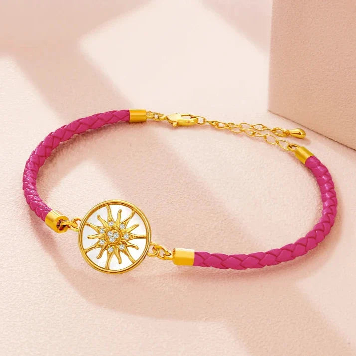Compass Bracelet in Leather Compass Rose fuchsia gold