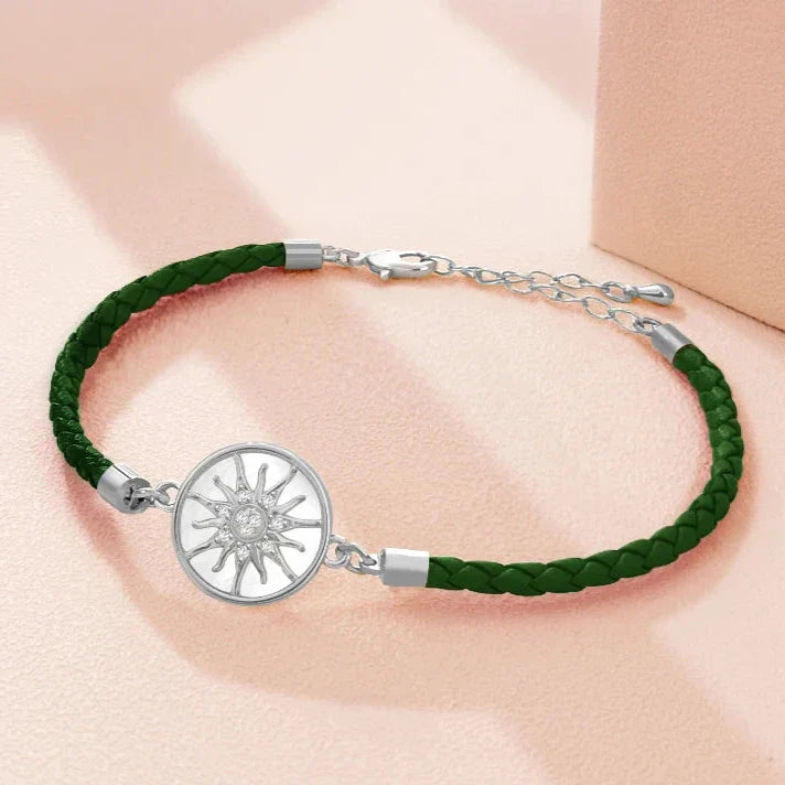 Compass Bracelet in Leather Compass Rose dark green silver