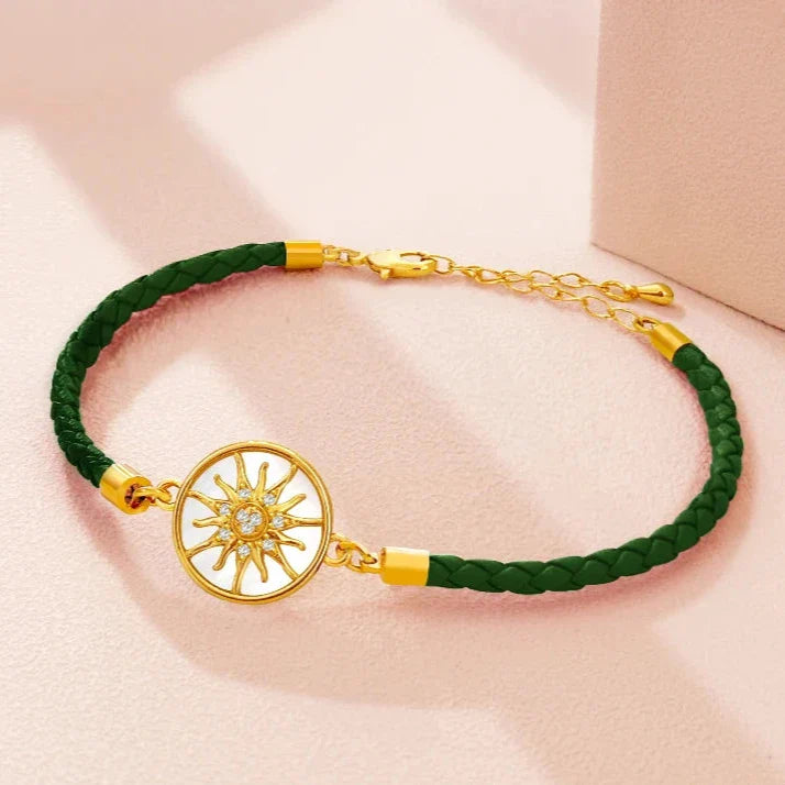 Compass Bracelet in Leather Compass Rose dark green gold