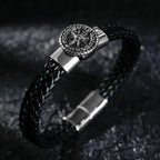 Compass Bracelet for Men Leather Compass Rose of the Winds black