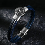 Compass Bracelet for Men Leather Compass Rose of the Winds blue