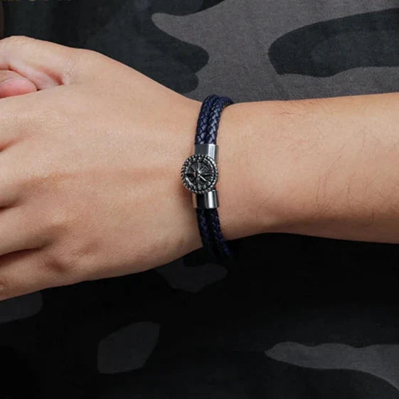 Compass Bracelet for Men Leather Compass Rose of the Winds black