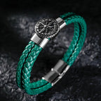 Compass Bracelet for Men Leather Compass Rose of the Winds green