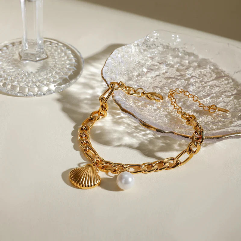 Scallop Shell and Seashell Pearl Bracelet for Women