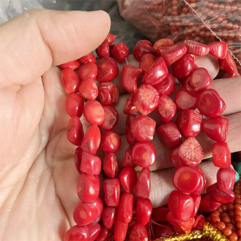 Red coral pebble bracelet