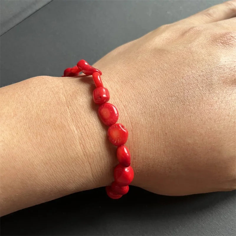 Red coral pebble bracelet