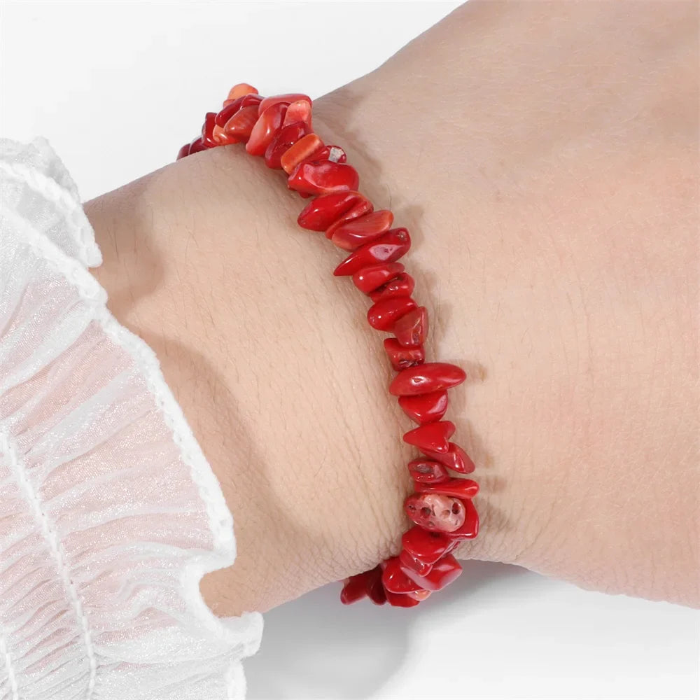 Bracelet coral small red chips
