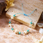 Cord bracelet with shell and blue starfish turtle