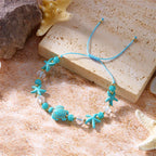 Cord bracelet with shell and blue starfish turtle