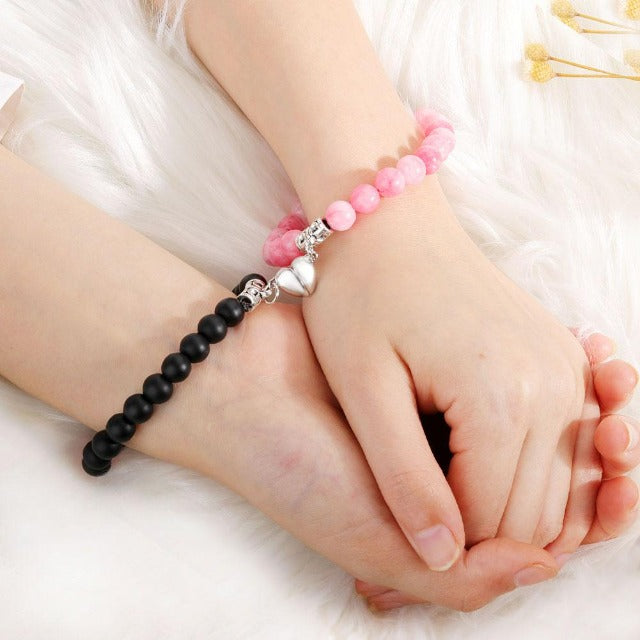 Couple Bracelet with Pink and Black Pearl