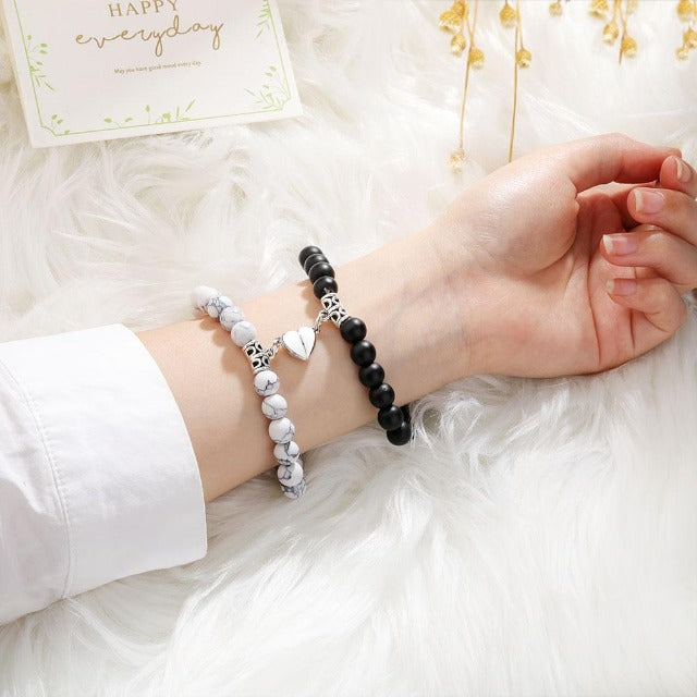 Couple Bracelet with Black and White Pearl