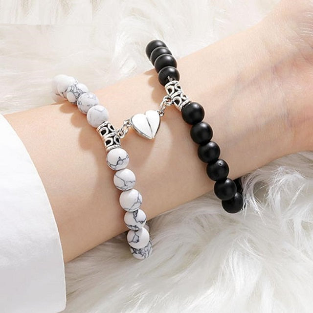 Couple Bracelet with Black and White Pearl